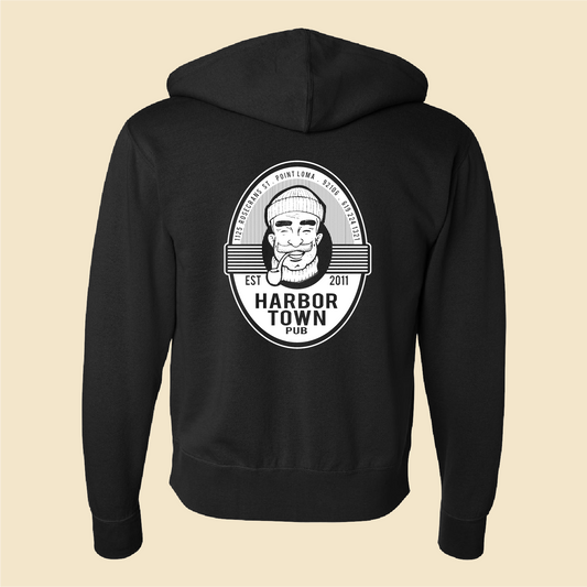 100% cotton face zip-up black Harbor Town hoodie